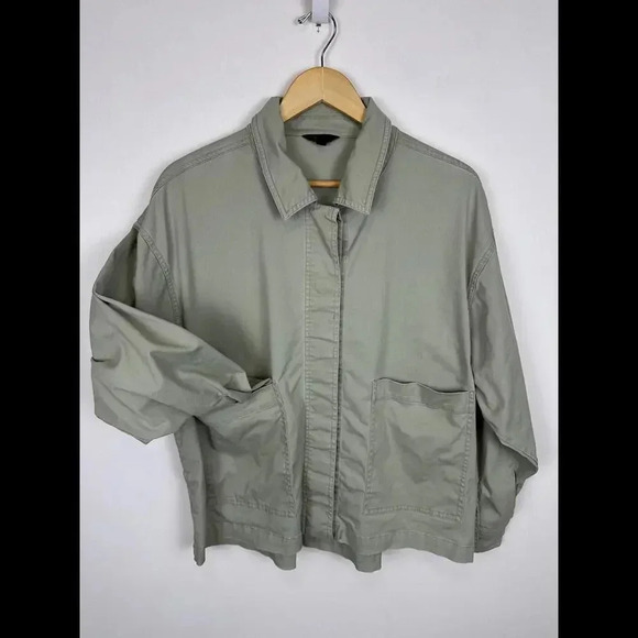 FRYE Olive Washed Chino Chore Utility Boxy Cut Jacket SIZE L - Picture 1 of 5